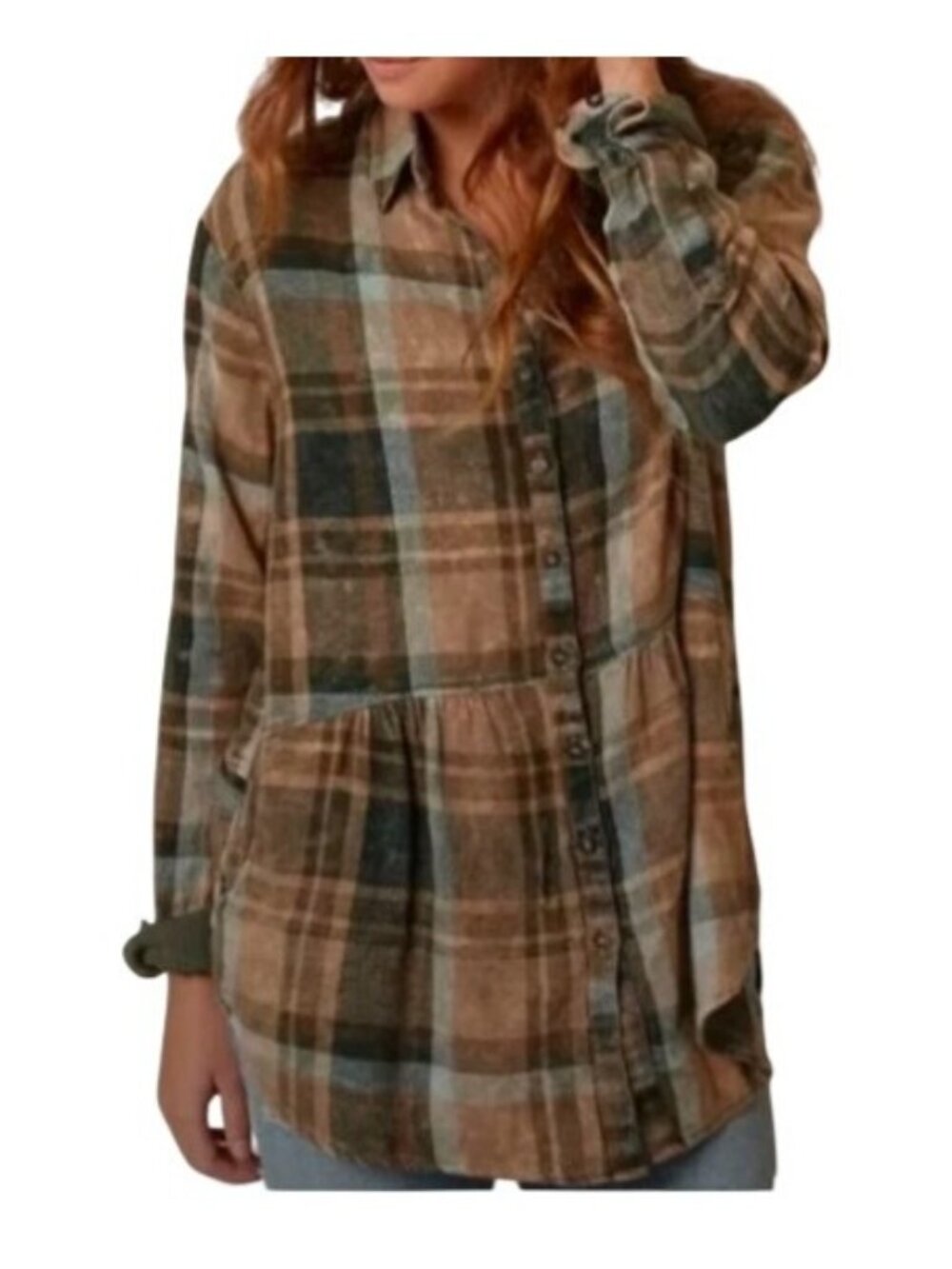 Free People Easy Street Shirt Women's Small Flannel Plaid Button Front Preppy